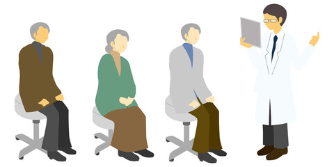 説明する男性医師と患者達