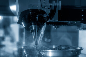The 5-axis  machining center cutting the magnesium alloy wheel parts with solid ball endmill tool.