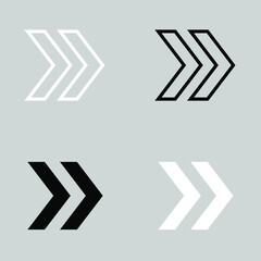 Set of Right arrow icon. Next icon sign symbol in trendy flat style. Right arrow vector icon illustration isolated on gray background