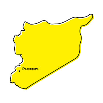 recommend clip art: Simple outline map of Syria with capital location