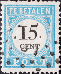 Netherlands - circa 1881 a postage stamp from the Netherlands , showing a number and cents. Postage...