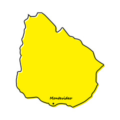 Obraz premium Simple outline map of Uruguay with capital location