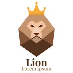 Head Lion wearing crown logo, icon on white background. Vector design illustration.
