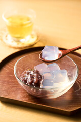 寒天とあんことお茶