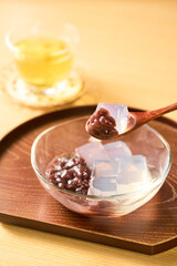 寒天とあんことお茶