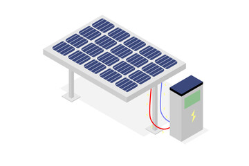 Isometric Solar Panels and power supply box.solar battery panel.green energy concept.EV - vector illustration