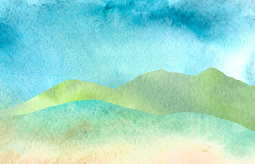 Fototapeta na wymiar mountain landscape design with watercolor texture. Geometric landscapes