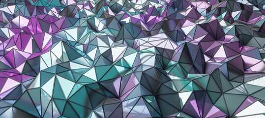 Creative wide triangular mosaic background. Texture and design concept. 3D Rendering.