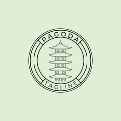 pagoda logo tower line art vector symbol illustration design, pagoda temple emblem design
