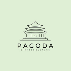 pagoda temple line art minimalist logo vector symbol illustration design - obrazy, fototapety, plakaty
