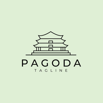 pagoda logo temple vector line art japanese illustration design