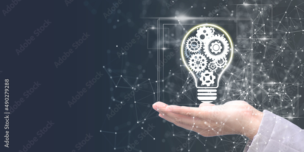 Poster concept new idea concept with innovation and inspiration, innovative technology in science and commu