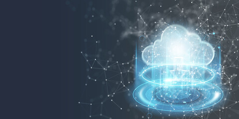 Businessman connects to data information via the cloud computing network and connectivity technologies, as well as cloud computing and network security.