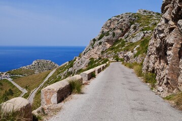 Road winding up to lighthouse at Cap de Formentor. Majorca, Spain.