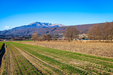 View of the Serra Morenica of Ivrea (Piedmont Northern Italy); is the longest linear hill in Europe...