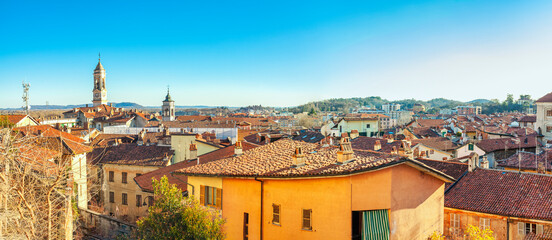 Panoramic view of the city of Ivrea (Torino province,  Piedmont, Northern Italy); world famous for...