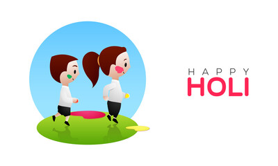 Indian festival of colours, Happy Holi concept with cute young kids playing with colours against white background.