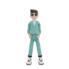 3d rendering businessman standing and hands on waist pose