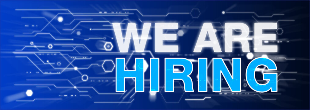 He are hiring it high tech jobs dark blue futuristic banner background, join us cyberspace web3 team	