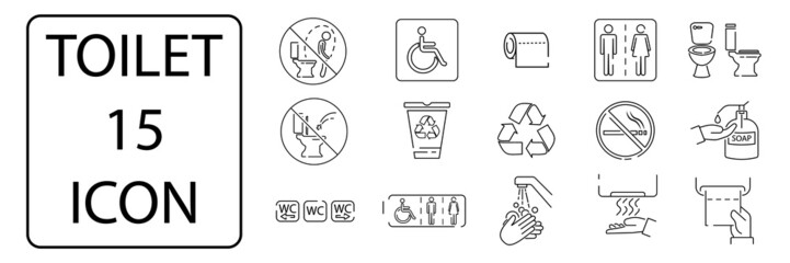 Public toilet icon set. Signs and pointers for the hotel. Male, female, for the disabled, mother and child room