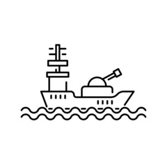 War battleship line icon, outline vector sign, linear pictogram isolated on white. Symbol, logo illustration