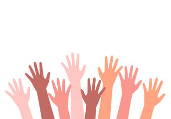 挙手する人々のベクターイラスト(協力,団結,賛成,助ける,交流,合意,大勢,人,人間,仲間,会議,手をあげる) - obrazy, fototapety, plakaty