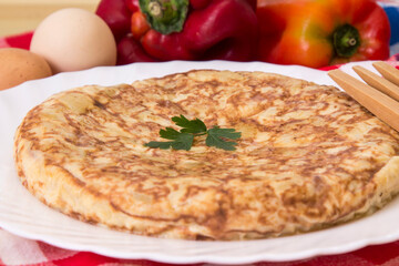 Spanish omelette with eggs, potatoes and peppers