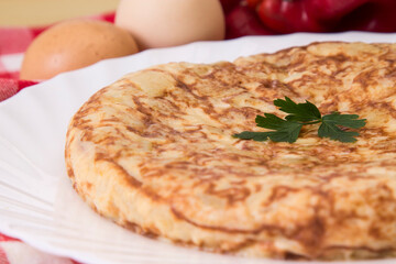 Spanish omelette with eggs, potatoes and peppers