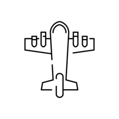 Jet line icon. Warplane, fighter, bomber. Aircraft concept. Vector illustration can be used for topics like air force, military, defense.