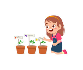 cute little girl take care of vegetable plant