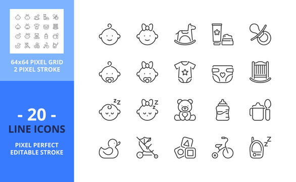Line icons about baby. Pixel perfect 64x64 and editable stroke