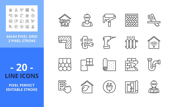Line icons about home renovation. Pixel perfect 64x64 and editable stroke
