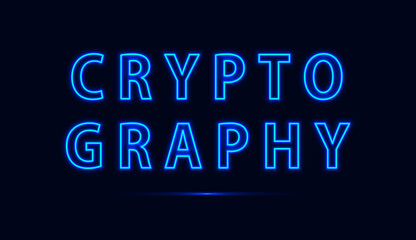 Blue neon of cryptography isolated on dark background