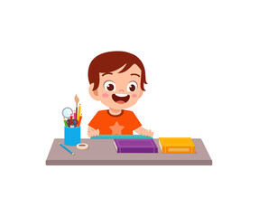 little boy holding ruler and check length