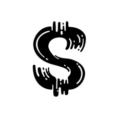 Dollar sign. Dry brush grunge lettering imitation. Vector design template.