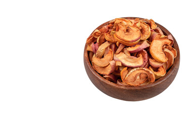 Dried apples in a bowl on white background	