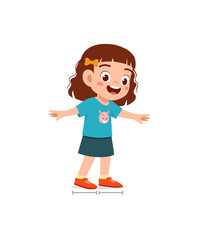 cute little girl measure length using foot step