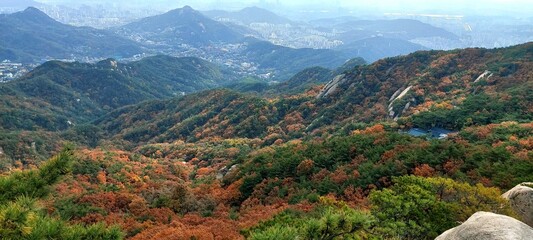Autumn scenery of Bukhansan Mountain.