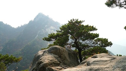 On a day when fine dust is severe, the clothing ridge of Bukhansan Mountain.