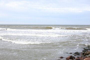 Baltic sea shore view with waves.