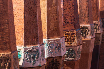 Large size new Empty garden Ceramic Decorate Pots in a row on store. Spring Gardening shopping.