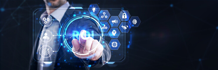 ROI Return on investment financial growth concept. Business, Technology, Internet and network concept.