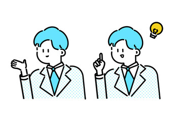 アイデアを提案・ひらめくビジネスマンのイラスト素材セット　Illustration material set of businessmen who propose ideas and inspires