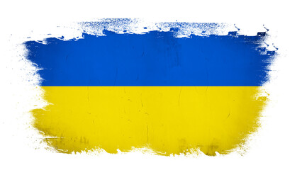 Abstract brush stroke paint brush splash in the colors of the flag of Ukraine, isolated on white background