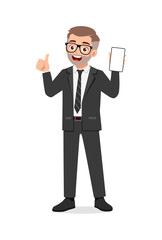 young man show phone screen with thumb up gesture