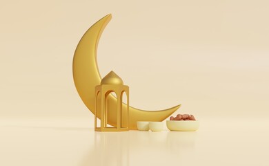 Obraz na płótnie Canvas Ramadan Kareem and idul fitri image. Ramadan Kareem 3d illustration with copy space.Traditional religious symbol