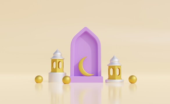 Ramadan Kareem and idul fitri image. Ramadan Kareem 3d illustration with copy space.Traditional religious symbol
