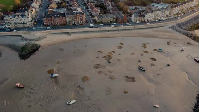 4k drone footage of the seafront at Morecambe in Lancashire, UK