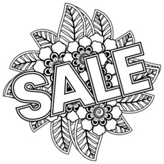 Sale banner or card template with mehndi flower