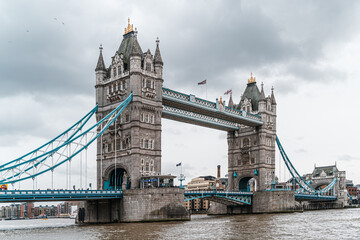 Fototapeta na wymiar Tower Bridge in London - Cloudy day over the Thames river in the UK